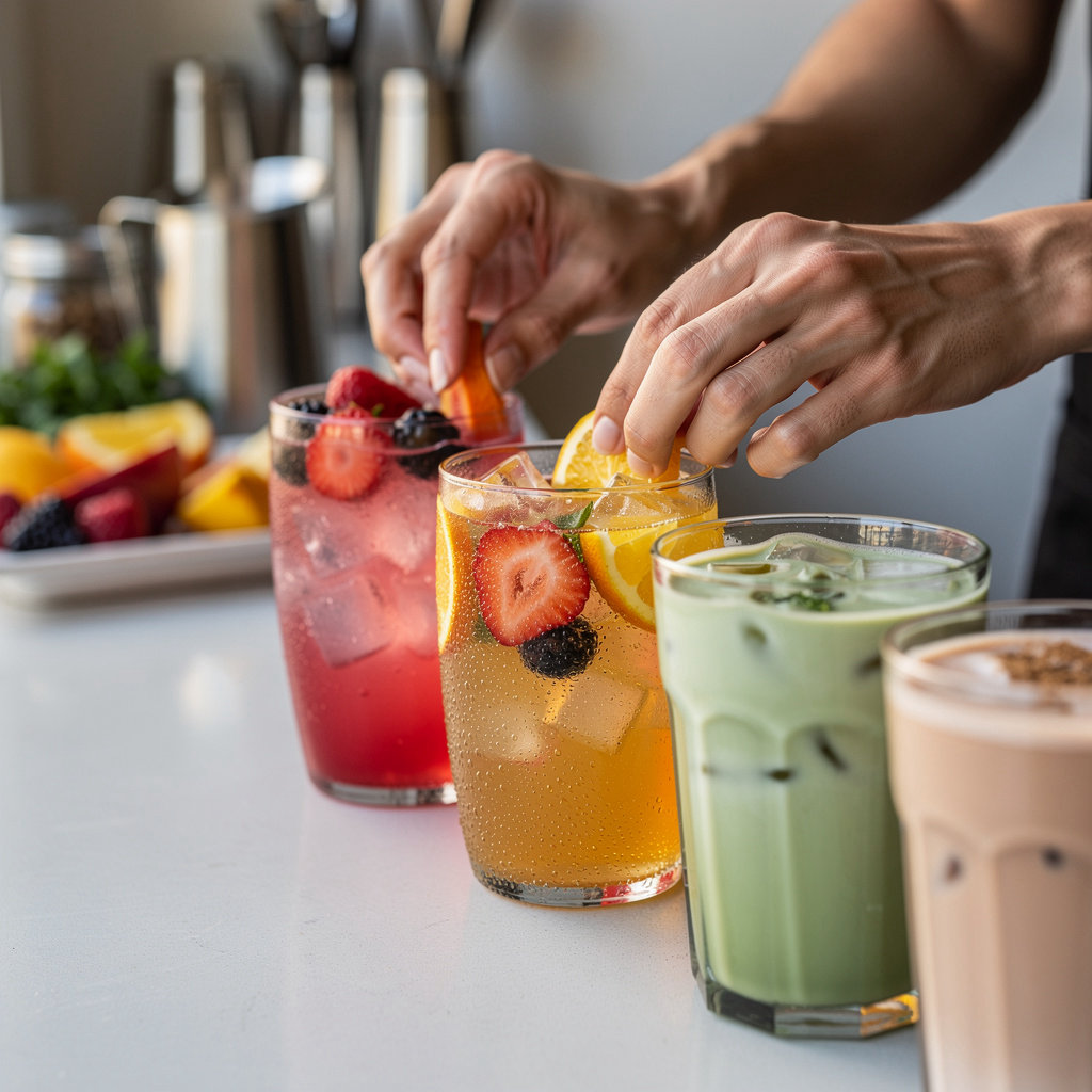 Morning Brew Portland specialty refreshers and drinks - strawberry dragon refresher, blue lemonade, and red bull blast